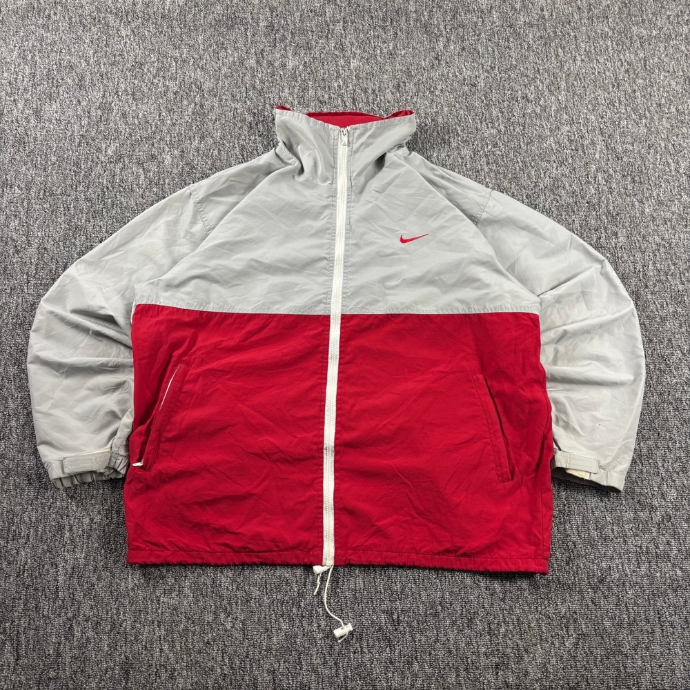Vintage 90s Nike Windbreaker Track Jacket Red Grey Colorblock Men Large